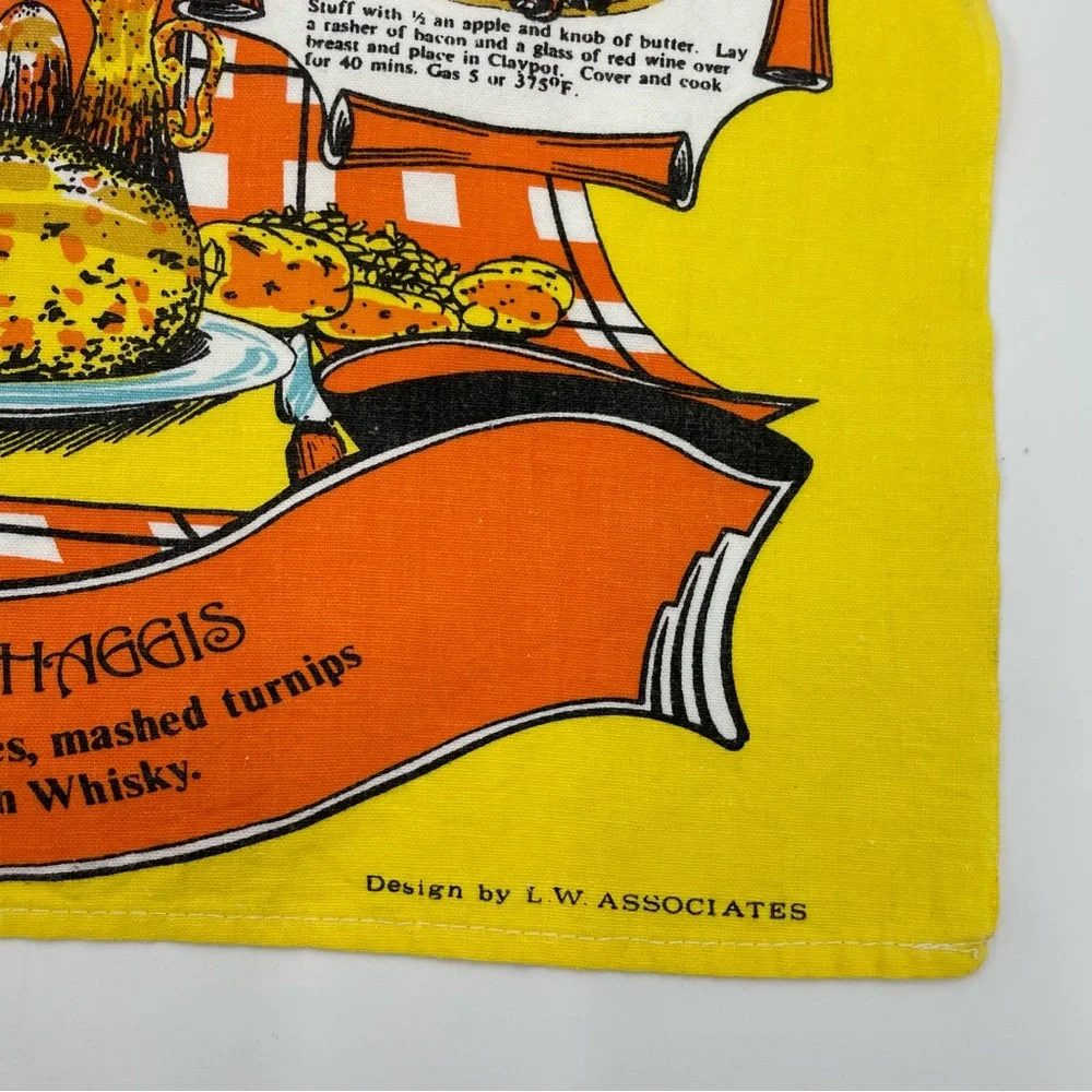 Vintage Scotland Tea Towel Traditional Recipes Haggis Kitsch Retro Kitchen Linen